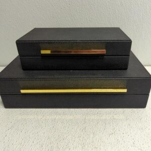 Set of 2 Gentleman’s Boxes Black with Gold trim Home Office Storage